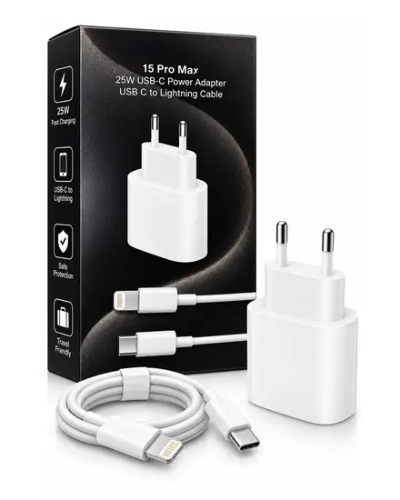 شاحن 25W USB-C مع كابل USB-C إلى Lightning