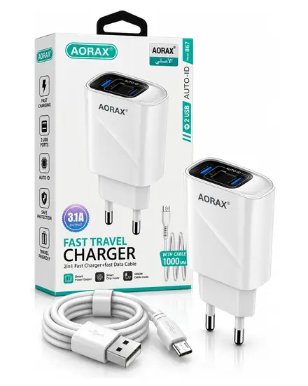 Fast Travel Charger 3.1A مع كابل Aorax